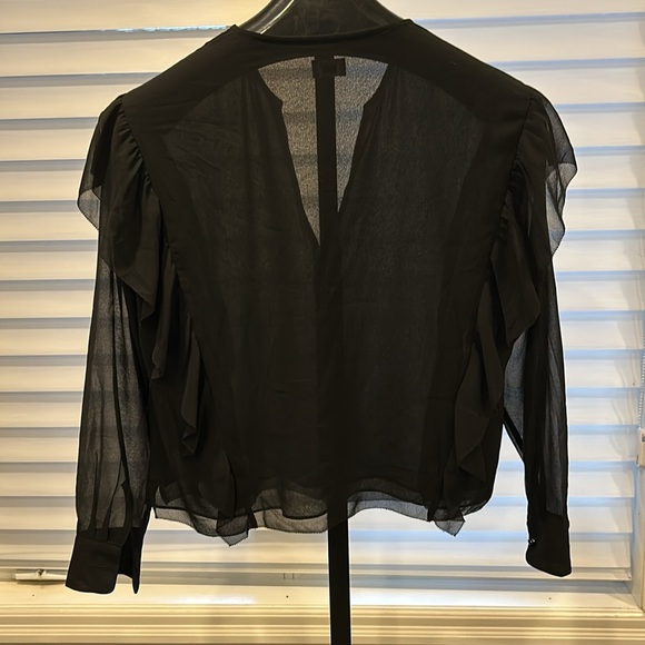 Wilfred black ruffle blouse with sheer sleeves - Picture 2 of 6
